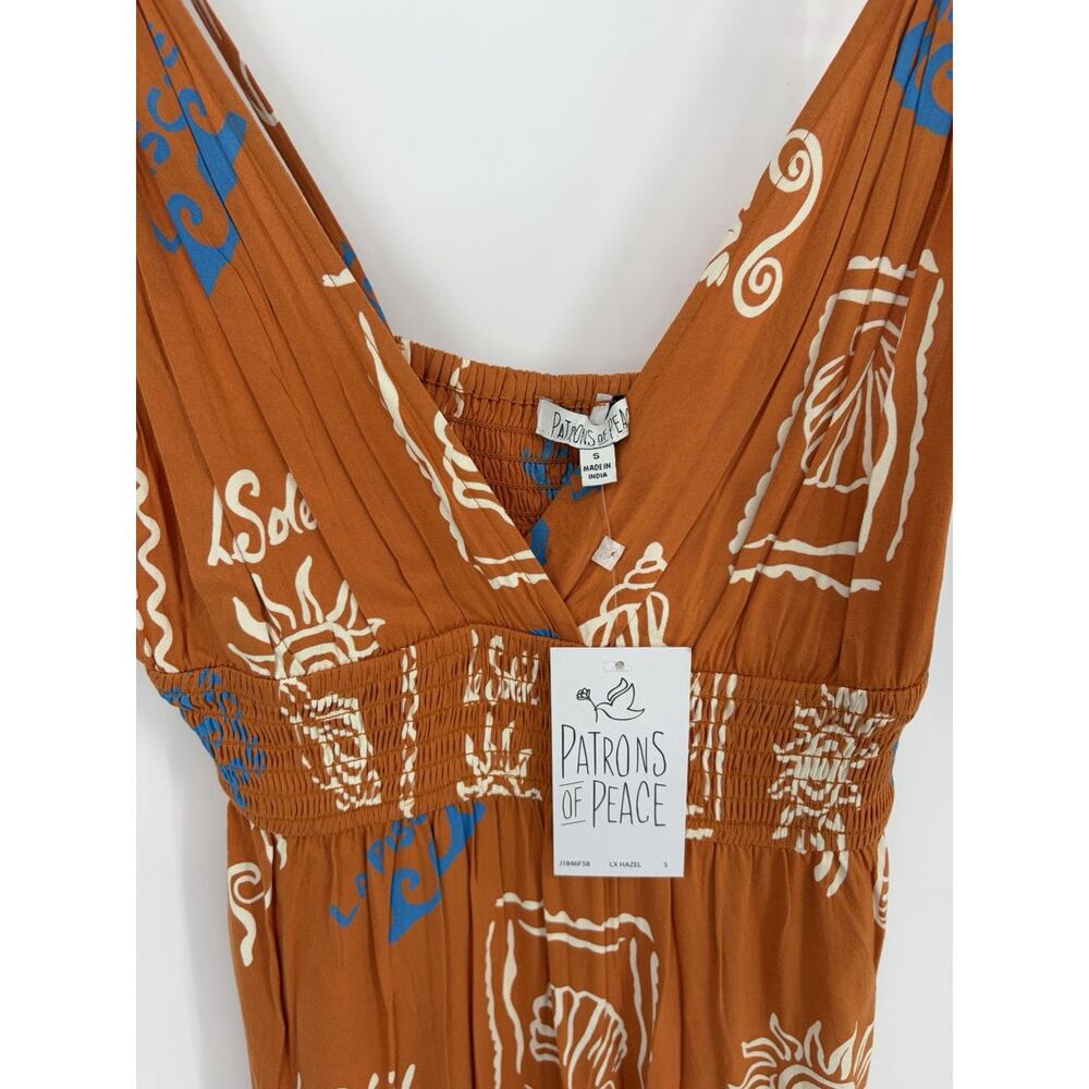 Patrons of Peace Maxi Dress Womens Small Boho Orange Print Tie Strap Flowing - Picture 5 of 12